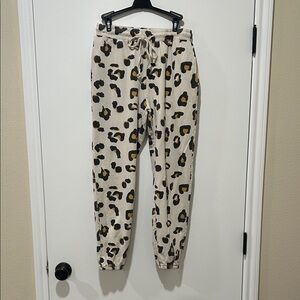 easel Beige Joggers with Black and Mustard Leopard Accent